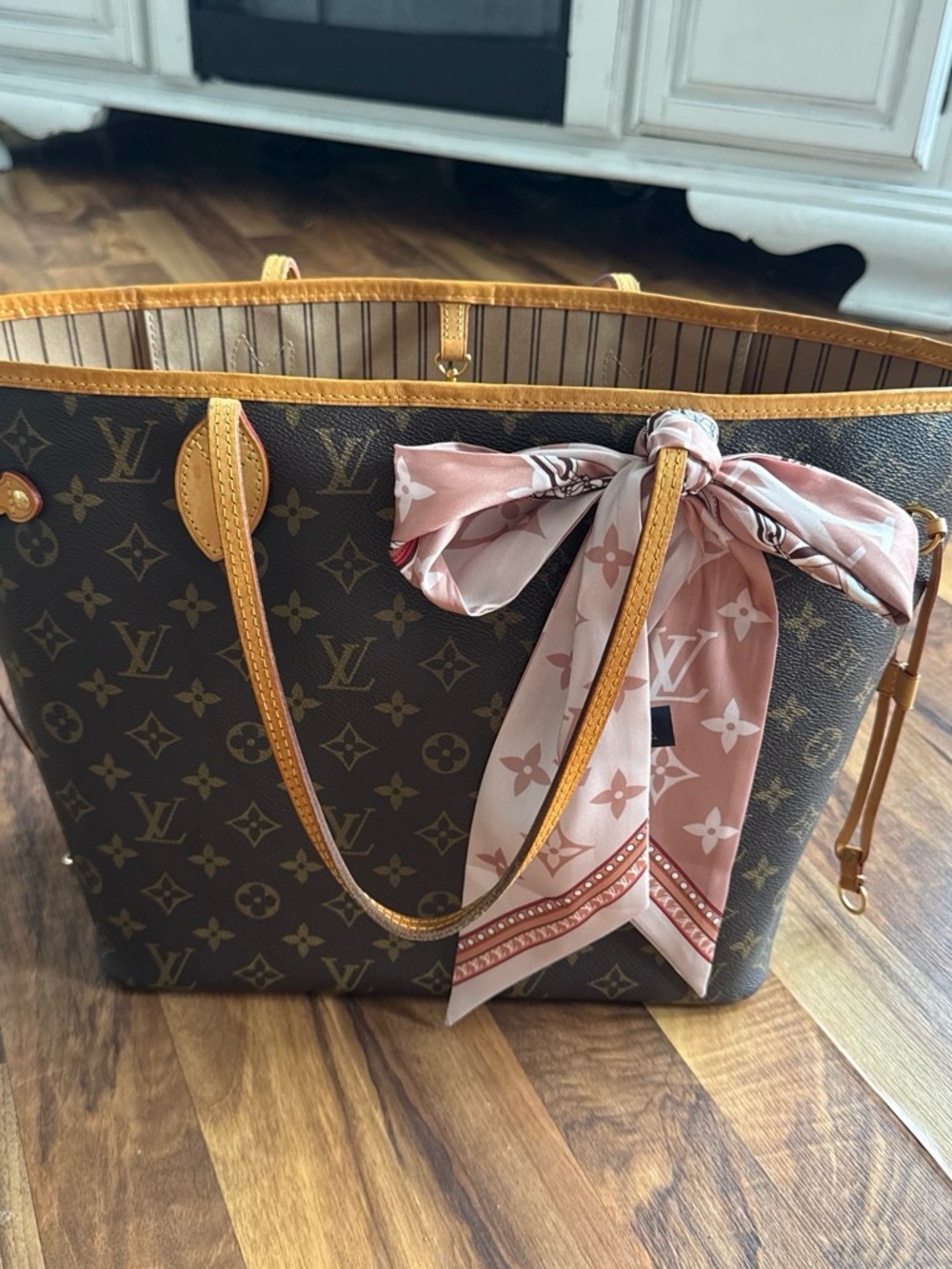 Louis Vuitton Monogram Canvas Tote with Pink Accent Scarf